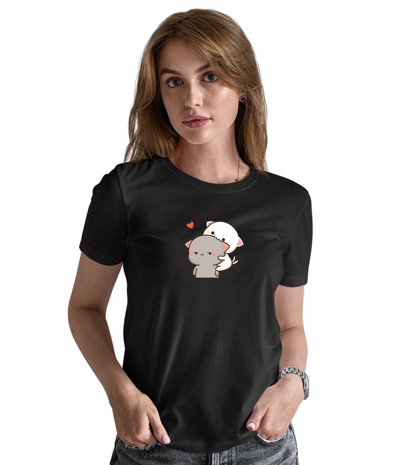 INDISSH Couple Matching T-Shirt Combo | Round Neck 100% Cotton Tshirt for Men and Women - CPL_RNM-CAT-BLK-2XL_WRN-CAT-BLK-M - Image 2