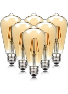 إيروريكس 6 قطع من مصابيح الإضاءة القديمة من طراز Edison St64 E27 بقدرة 4 وات ومصابيح إضاءة ليد طويلة الفتيل مع غطاء مصباح زجاجي مطلي بطبقة عتيقة لتحل محل المصابيح المتوهجة بقدرة 40 وات  - Image 1