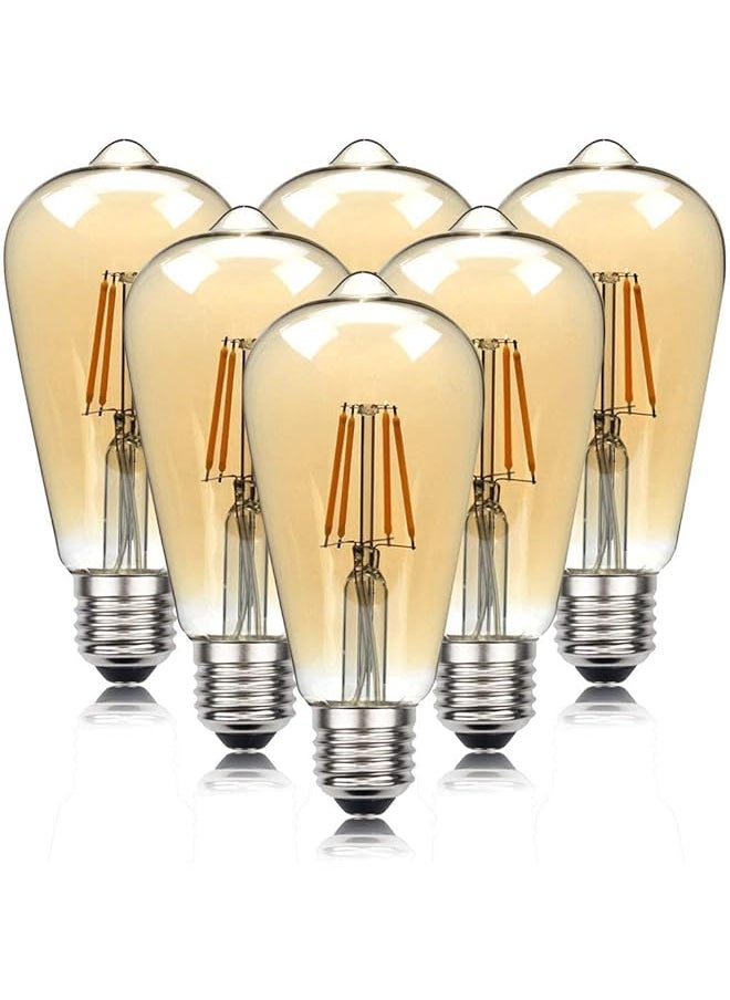 erorex - 6Pcs Old Fashioned Edison St64 E27 4W Led Long Filament Light Bulb Lamp Vintage Led Light Bulbs With Retro Coated Glass Lamp Shade Replace 40W Incandescent Light Bulb - Image 1