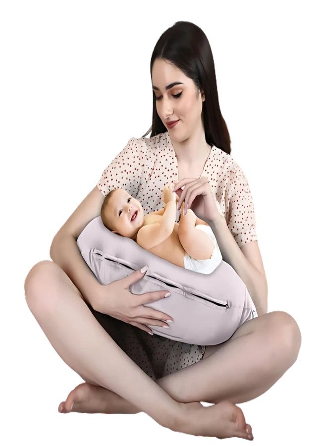 Dormyo Breast Feeding Pillow for New Born Baby - Nursing Pillow for Breastfeeding - Multifunction Pillow with Water Resistant Velvet Cover Filled with 1Kg Microfibre Cream (22" x 21.5") - Image 1