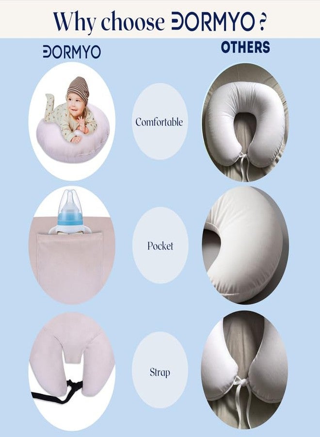 Dormyo Breast Feeding Pillow for New Born Baby - Nursing Pillow for Breastfeeding - Multifunction Pillow with Water Resistant Velvet Cover Filled with 1Kg Microfibre Cream (22" x 21.5") - Image 3