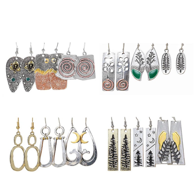 Coolkin 12 Pairs Vintage Geometric Druse Crystal Drop Dangle Earrings Ethnic Style Vintage Boho Jewelry Waterdrop Earrings Jewelry Set for Women (12 Pairs Boho-2) - Image 1