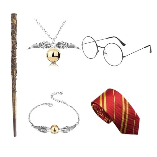 INIMAGINE IN-IMAGINE 5 Pcs Role-Playing Costume, Magician'S Wand Tie Glasses Necklace Bracelet Gift Set Photography Props Party Decorations Suitable for Multiple Scenarios and Applicable to Both Men and Women - Image 1