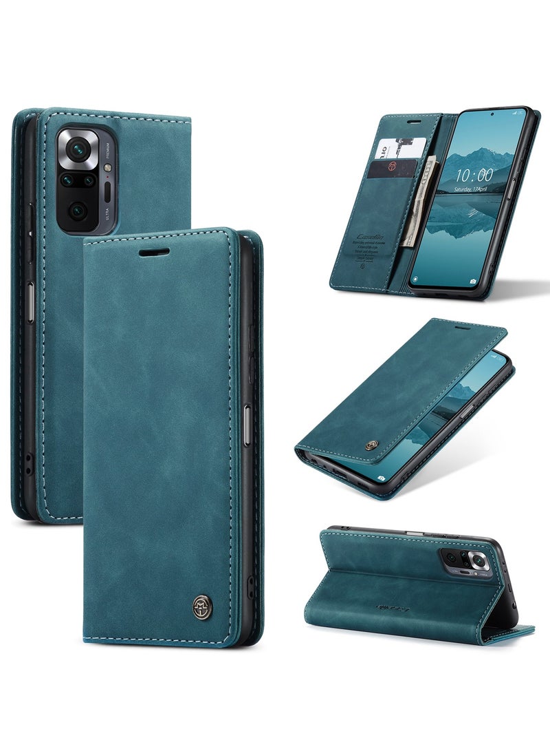 CaseMe Phone Case Luxury PU Leather Design 013 Flip Cover Card Slot Holder Cover For Redmi Note 10 Pro 4G (Green)  - Image 1