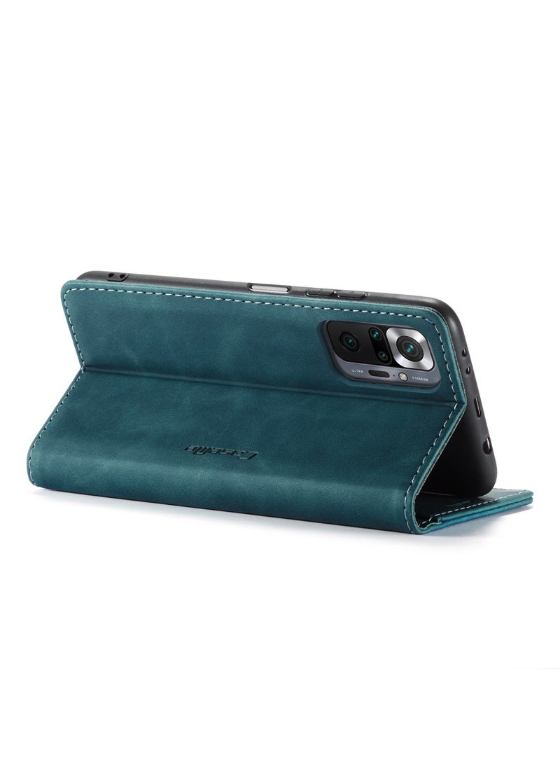 CaseMe Phone Case Luxury PU Leather Design 013 Flip Cover Card Slot Holder Cover For Redmi Note 10 Pro 4G (Green)  - Image 3