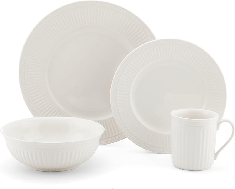 Mikasa Italian Countryside 16Piece Dinnerware Set  Classic White Porcelain with Fluted Bands Service for 4  Dinner Plates Salad Plates Bowls and Mugs Microwave  Dishwasher Safe - Image 2