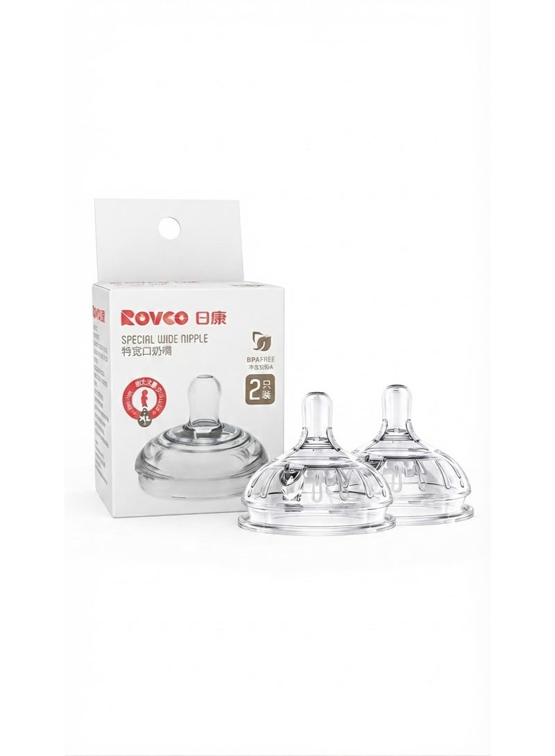 ROVCO Wide-Neck Anti-Colic & Anti-Reflux Silicone Baby Bottle Nipples, BPA-Free, 9+ Months, 2 Pieces, Clear - Image 1
