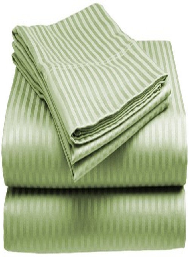 CrystalTowels Microfiber Bed Sheets Set - 4-Piece Soft Sheet Set, Stripe Pattern w/Sateen Finish, King Size Sheets Deep Pocket Set - Sage - Image 1
