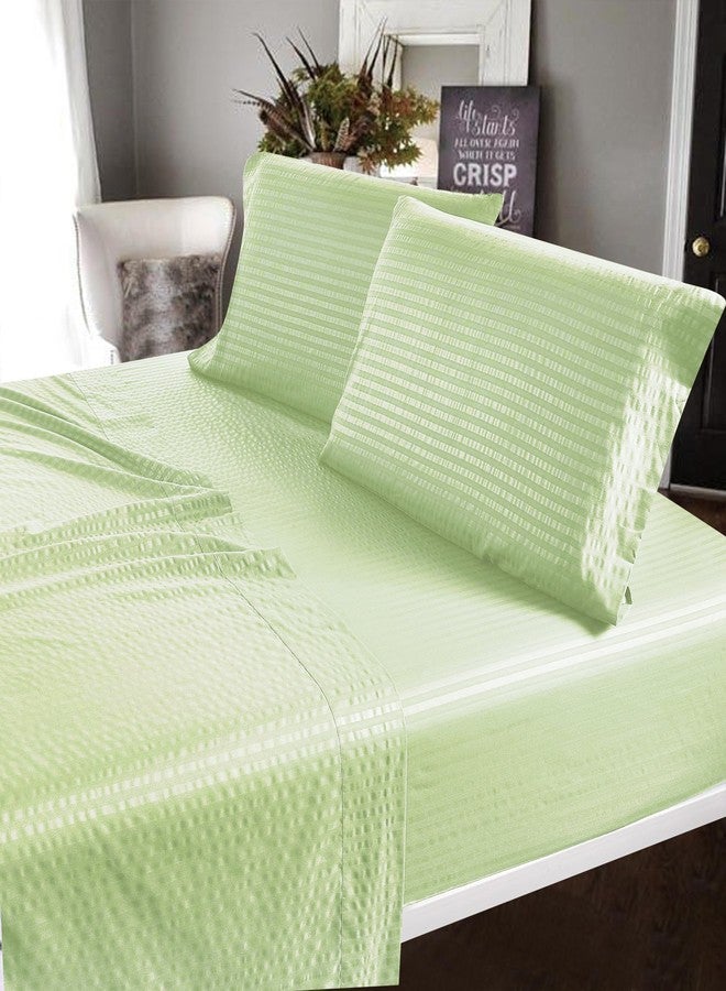 CrystalTowels Microfiber Bed Sheets Set - 4-Piece Soft Sheet Set, Stripe Pattern w/Sateen Finish, King Size Sheets Deep Pocket Set - Sage - Image 4