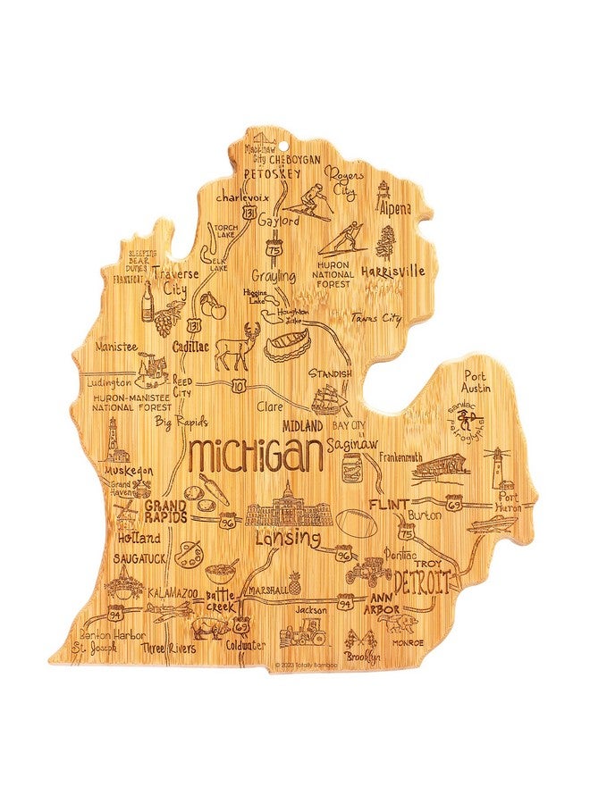Totally Bamboo Destination Michigan State Shaped Serving and Cutting Board, Includes Hang Tie for Wall Display - Image 1