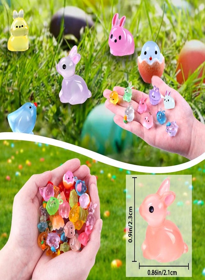 DULEFUN 50pcs Easter Luminous Mini Resin Figures, Little Small Easter Glow in The Dark Bunny Miniature Rabbit Chick Figurines for Dollhouse Micro Garden Landscape Decoration Egg Fillers Party Favors - Image 5