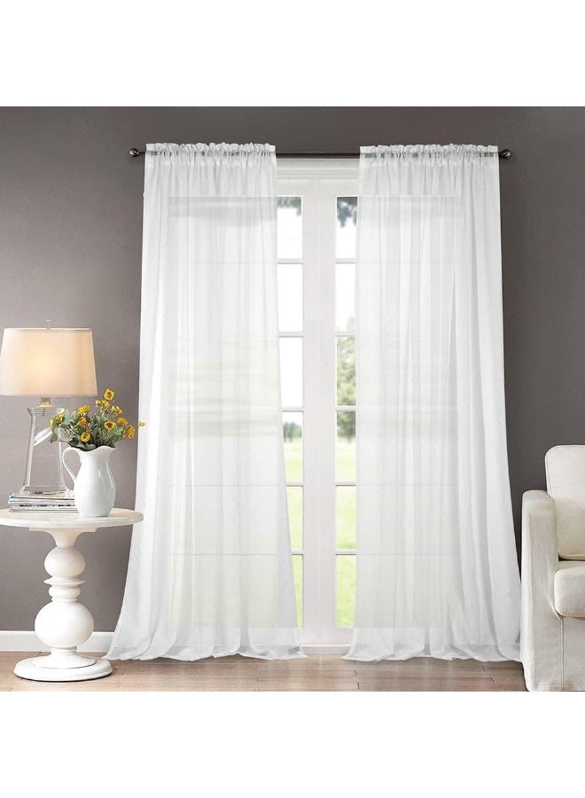 Dreaming Casa Solid Sheer Curtains White Rod Pocket Voile Draperies 84 Inches Long for Living Room 52" W x 84" L 2 Panels - Image 1