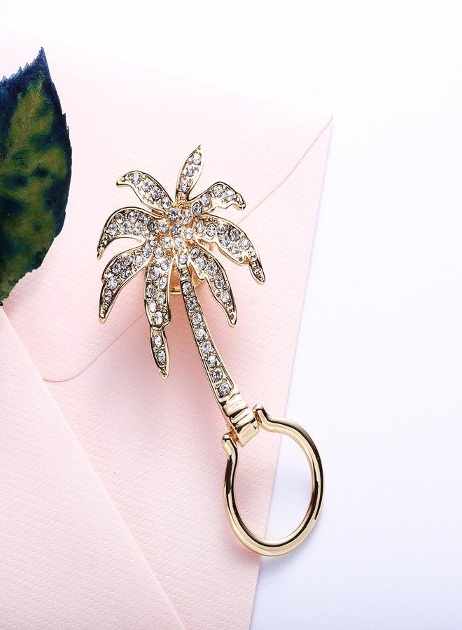 نوماندا حامل نظارات نباتي أنيق من نوماندا، دبوس بروش فريد من نوعه على شكل شجرة جوز الهند الخضراء الكريستالية، مناسب للعطلات الاستوائية (ذهبي وردي) - Image 2