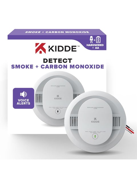 Kidde Hardwired Smoke  Carbon Monoxide Detector AA Battery Backup Voice Alerts Interconnectable LED Warning Light Indicators White