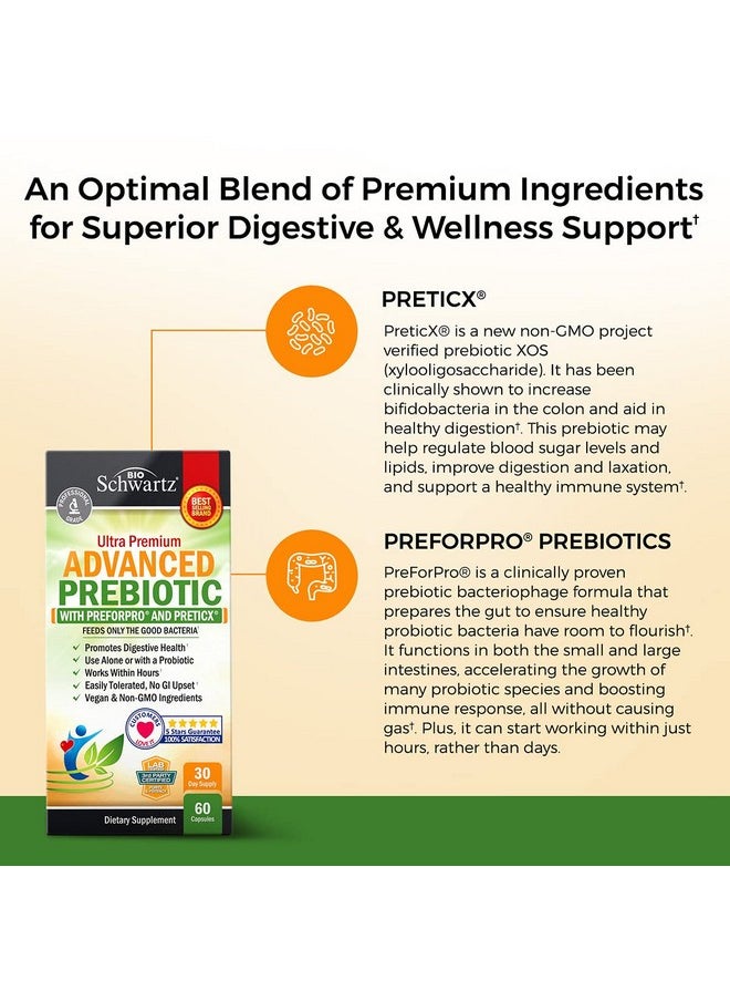 BioSchwartz - Prebiotics For Advanced Gut Health Immune System Support & Dietary Fiber Fuels Good Bacteria Growth To Promote Digestive Health Gas & Digestion Support Probiotics For Men & Women 60 Capsules - Image 1