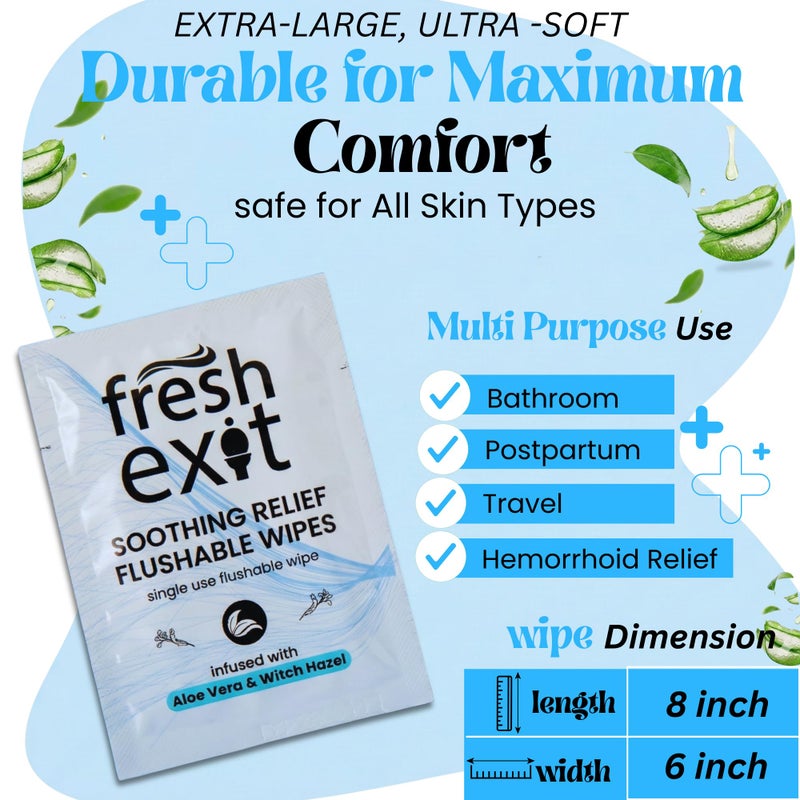 FreshExit Flushable Hemorrhoid Wipes â€“ 36 Count â€“ Individually Wrapped with Witch Hazel & Aloe Vera, Large Discreet Travel Wipes for Adults, Soothing & Gentle on Skin - Image 2