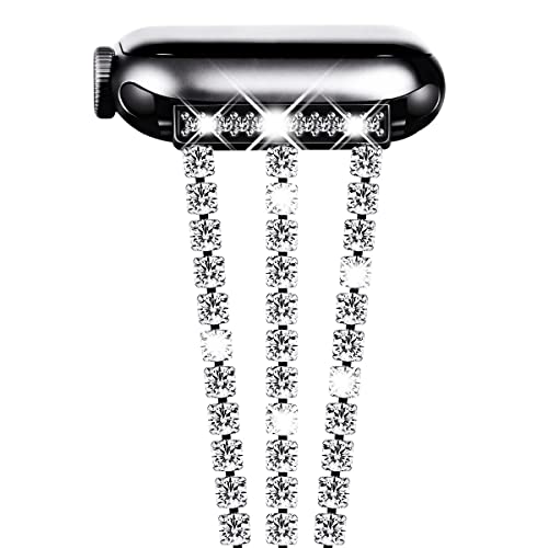 NewWays Compatible for Apple Watch Band 42mm Series 11 10 9 8 7 41mm 40mm SE Series 6 5 4 3 38mm Sparkling Bling Shiny Diamonds Bracelet for iWatch Band Womens Black - Image 1