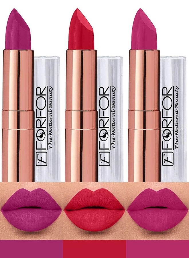 FORFOR Antique Velvet Matte Texture Smooth Finish Lipstick Gift set combo pack 3 for Women Enriched Shea Butter, Vitamin- E & Jojoba oil - Image 1