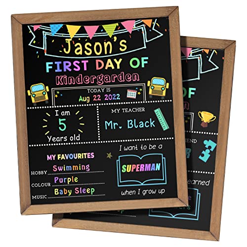 Aigybobo First & Last Day of School Chalk Board,10 x 12‘’ Double Sided Back to School Sign, Reusable Wooden 1st Day School Chalkboard of Preschool/Kindergarten/First Grade Photo Props for Kids (Bunting Style) - Image 1