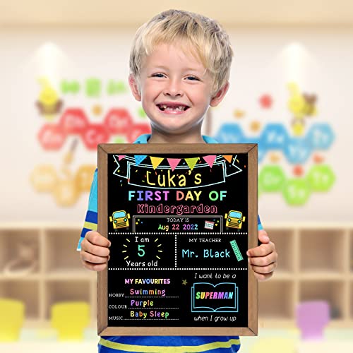 Aigybobo First & Last Day of School Chalk Board,10 x 12‘’ Double Sided Back to School Sign, Reusable Wooden 1st Day School Chalkboard of Preschool/Kindergarten/First Grade Photo Props for Kids (Bunting Style) - Image 2