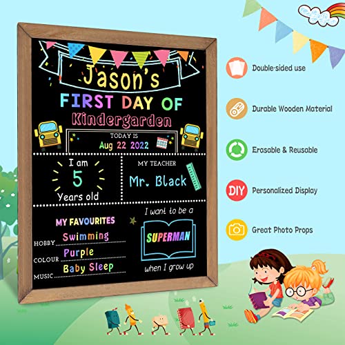 Aigybobo First & Last Day of School Chalk Board,10 x 12‘’ Double Sided Back to School Sign, Reusable Wooden 1st Day School Chalkboard of Preschool/Kindergarten/First Grade Photo Props for Kids (Bunting Style) - Image 3