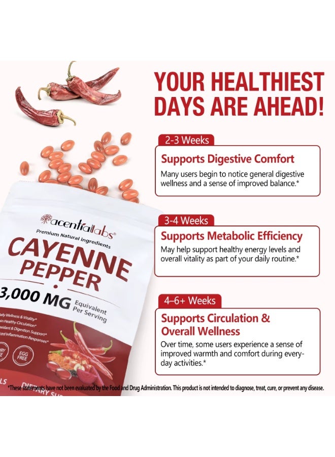 Acentiallabs 240Pcs Cayenne Pepper Capsules 3000mg Per Serving, 240 Softgels Cayenne Pepper Softgels Supplement with Vitamins E D3 K2, Supports Healthy Circulation & Daily Energy - Image 5