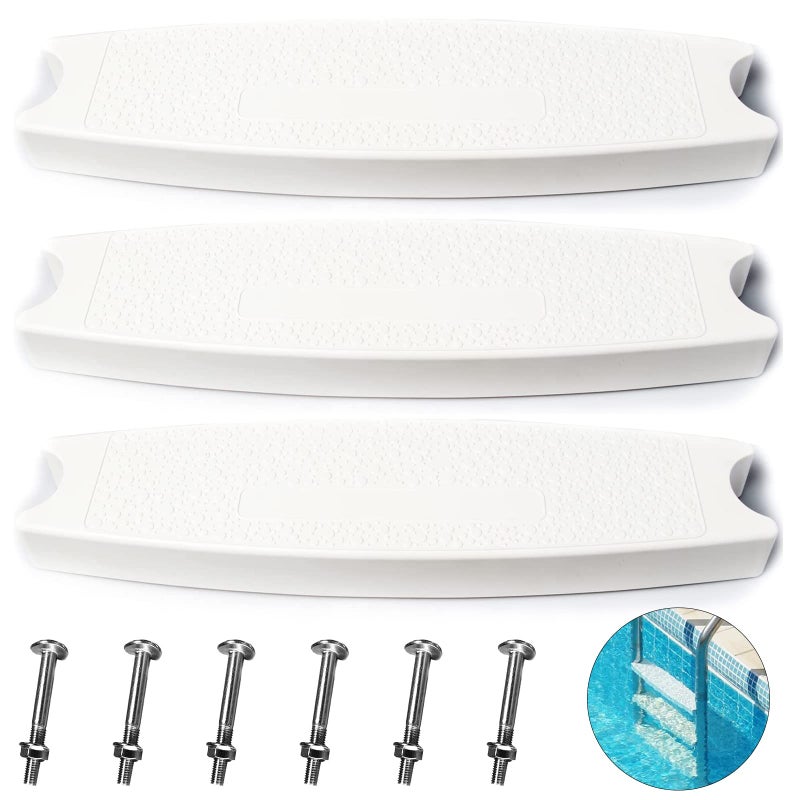 TonGass TonGass 3Pack White 18 Universal Swimming Pool Ladder Rung Step Replacement with Stainless Steel Bolts Compatible with Inground Above Ground Pool HeavyDuty Molded Plastic Ladder Step Parts 