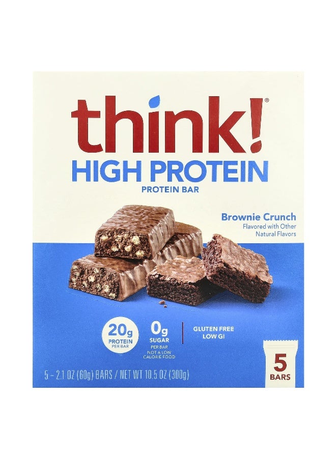 Think !, High Protein Bars, Brownie Crunch, 5 Bars, 2.1 oz (60 g) Each (Packaging may vary)