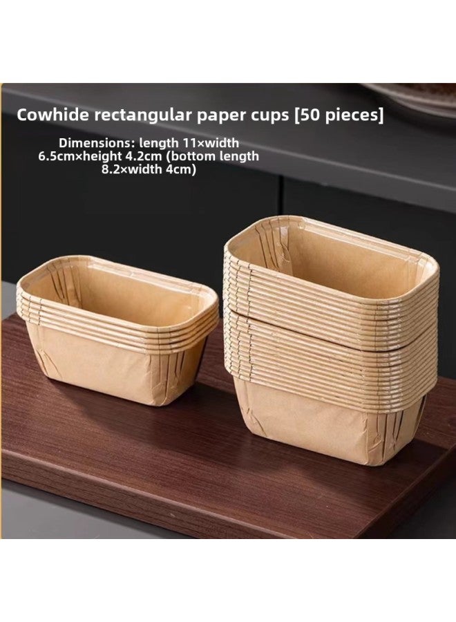 Baking Cupcake Mold Paper Holder Cup For Baking Jujube Cake Disposable Oven Special Tools High Temperature Resistant Packaging-Color:Cowhide Rectangle ] - Image 1