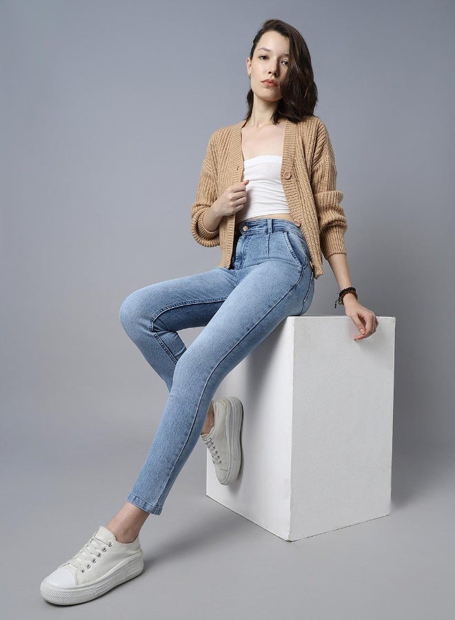 HIGH STAR Women Blue Straight Fit High-Rise Clean Look Jeans - Image 1