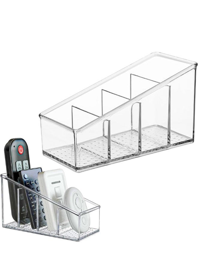 Remote Control Holder with 4 Compartments, Clear PET Plastic Remote Control Holder Caddy/Box/Tray Bedside Table Desk Storage Organizer for DVD, Blu-Ray, Media Player, Heater Controllers - Image 1