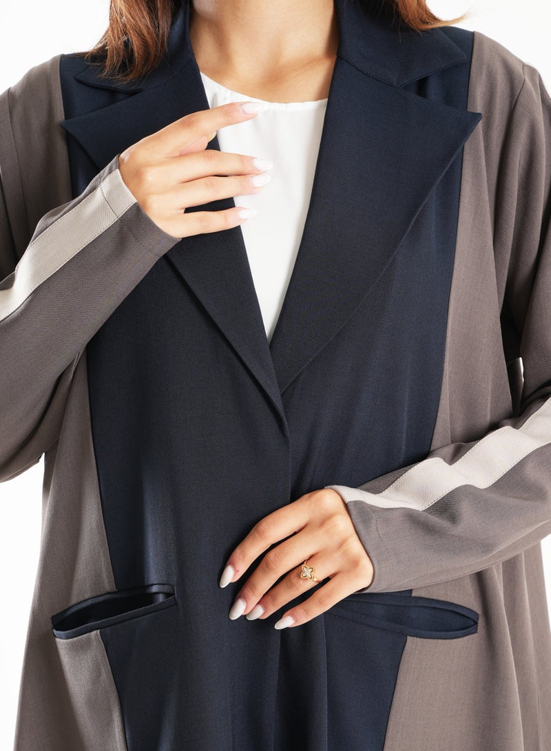 Rosette Abaya Formal Blazer Block Color Abaya With pocket - Image 4