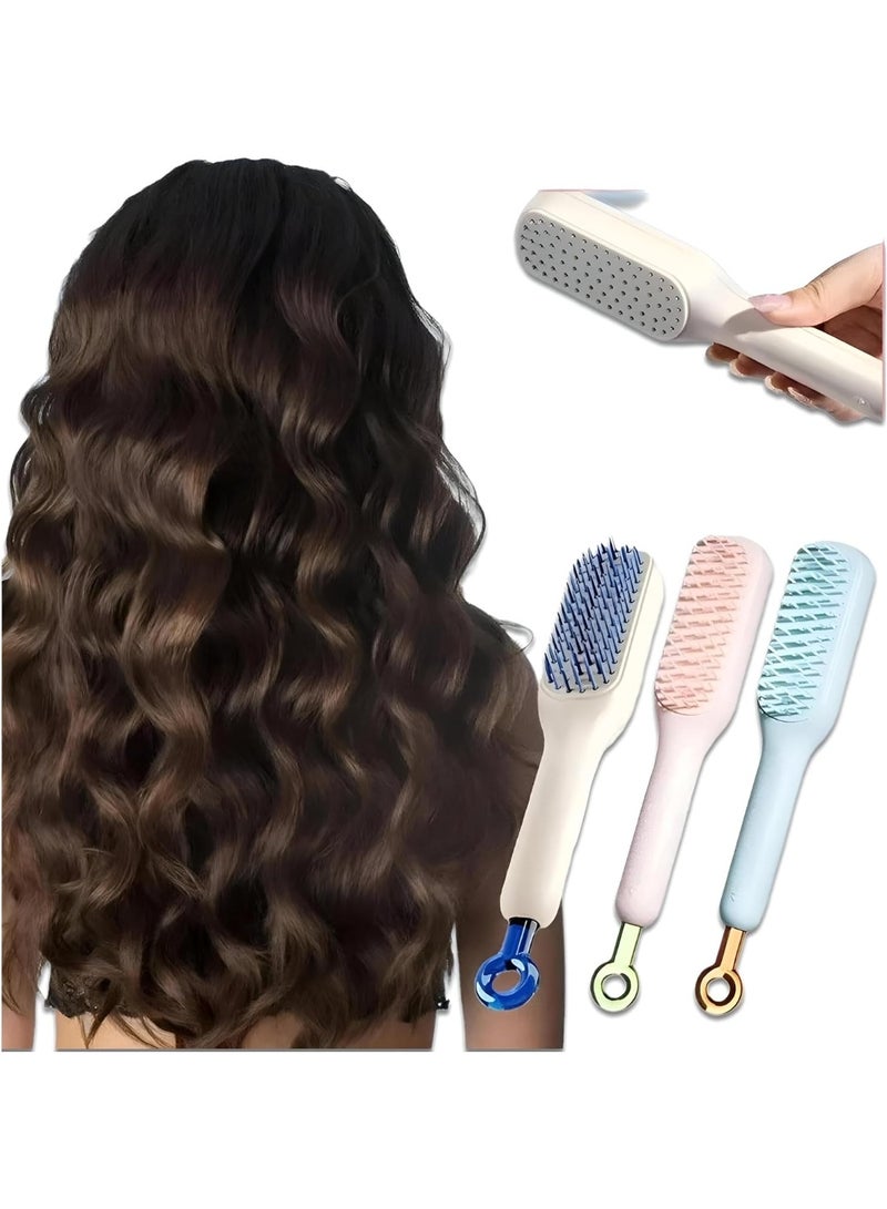 فرشاة شعر مبتكرة ذاتية التنظيف بتصميم دوار رافع - مشط تصفيف عملي مضاد للكهرباء الساكنة مع تدليك لفروة الرأس - يفك تشابك الشعر وينعمه بسهولة - 3 قطع متعددة الألوان - Image 1