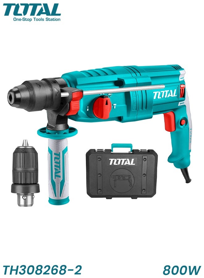 TOTAL TH308268-2 Rotary Hammer Drill 800W SDS Plus Electric Hammer Drill Machine with Impact Function Variable Speed 0-1100RPM 2.5J Industrial Power Tool Kit for Concrete Steel Wood Drilling Chiseling Demolition with Carry Case and Accessories - Image 1