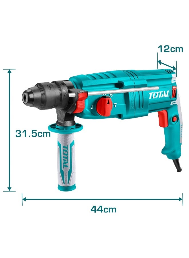 TOTAL TH308268-2 Rotary Hammer Drill 800W SDS Plus Electric Hammer Drill Machine with Impact Function Variable Speed 0-1100RPM 2.5J Industrial Power Tool Kit for Concrete Steel Wood Drilling Chiseling Demolition with Carry Case and Accessories - Image 2