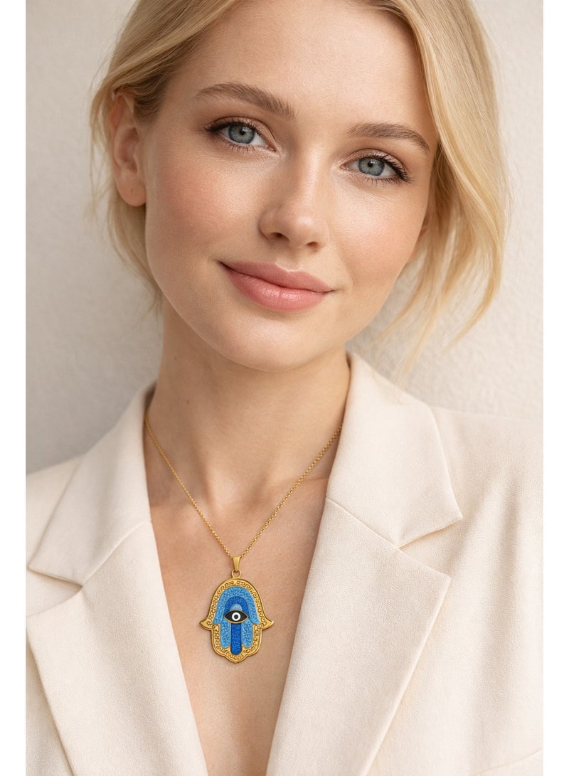 Julia Store 18K Gold Plated Stainless Steel Aesthetic Exquisite Luxury Elegant Dainty Cute Trendy Vintage Turkish Hamsa Hand of Fatima Blue Eye Of Protection Necklace For Women Jewelry Gift - Image 4
