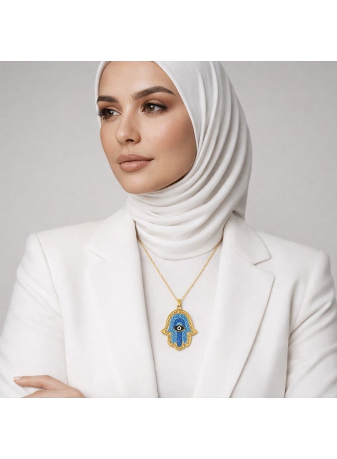 Julia Store 18K Gold Plated Stainless Steel Aesthetic Exquisite Luxury Elegant Dainty Cute Trendy Vintage Turkish Hamsa Hand of Fatima Blue Eye Of Protection Necklace For Women Jewelry Gift - Image 3