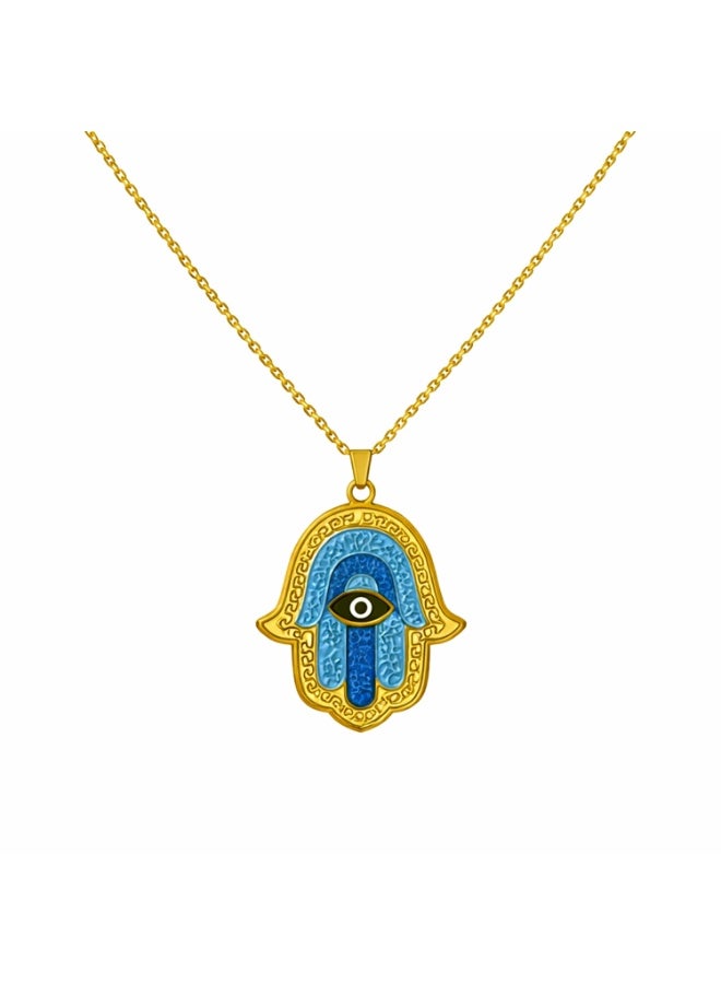Julia Store 18K Gold Plated Stainless Steel Aesthetic Exquisite Luxury Elegant Dainty Cute Trendy Vintage Turkish Hamsa Hand of Fatima Blue Eye Of Protection Necklace For Women Jewelry Gift - Image 1