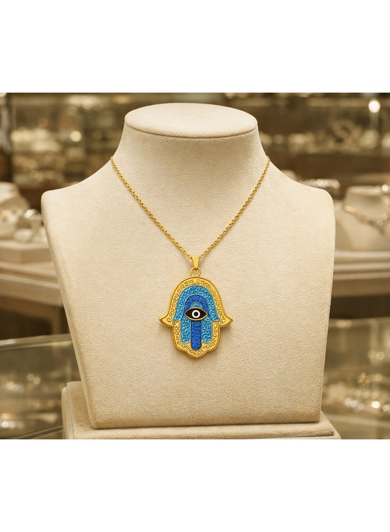 Julia Store 18K Gold Plated Stainless Steel Aesthetic Exquisite Luxury Elegant Dainty Cute Trendy Vintage Turkish Hamsa Hand of Fatima Blue Eye Of Protection Necklace For Women Jewelry Gift - Image 2