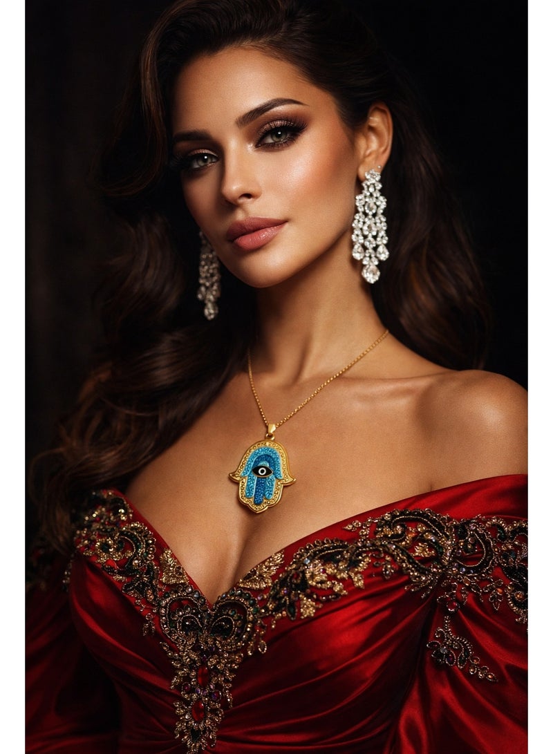 Julia Store 18K Gold Plated Stainless Steel Aesthetic Exquisite Luxury Elegant Dainty Cute Trendy Vintage Turkish Hamsa Hand of Fatima Blue Eye Of Protection Necklace For Women Jewelry Gift - Image 5