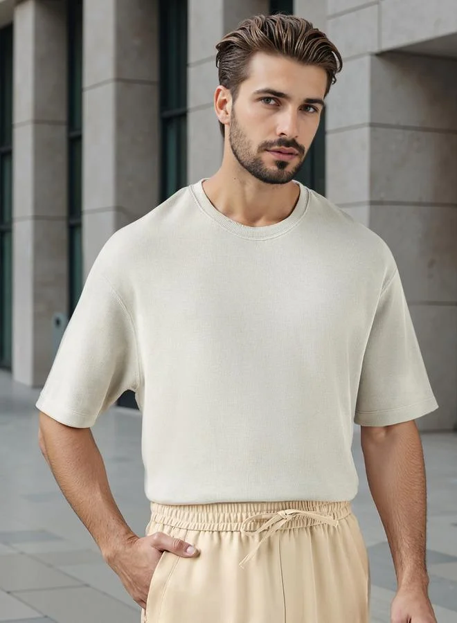 Iconic Iconic Textured Crew Neck T-shirt