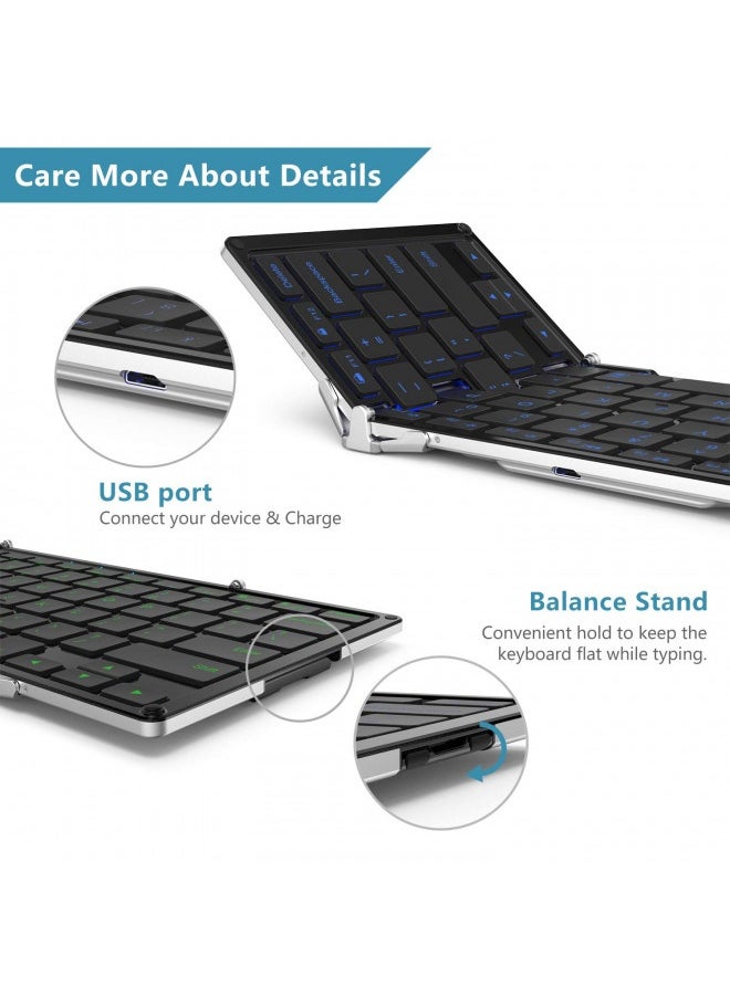 iClever - Iclever Bk05 Bluetooth Keyboard With 3-Color Backlight, Bluetooth 5.1 Multi-Device Foldable Keyboard With Aluminum Alloy Base For Ios Windows Android Tablets, Smartphones, Laptops, Pieces And More - Image 1