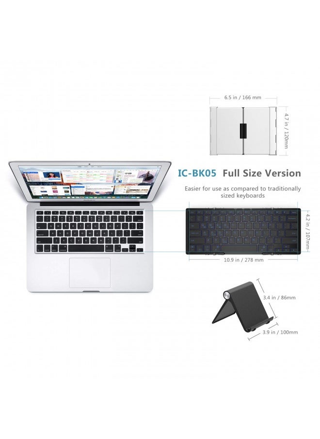 iClever - Iclever Bk05 Bluetooth Keyboard With 3-Color Backlight, Bluetooth 5.1 Multi-Device Foldable Keyboard With Aluminum Alloy Base For Ios Windows Android Tablets, Smartphones, Laptops, Pieces And More - Image 1