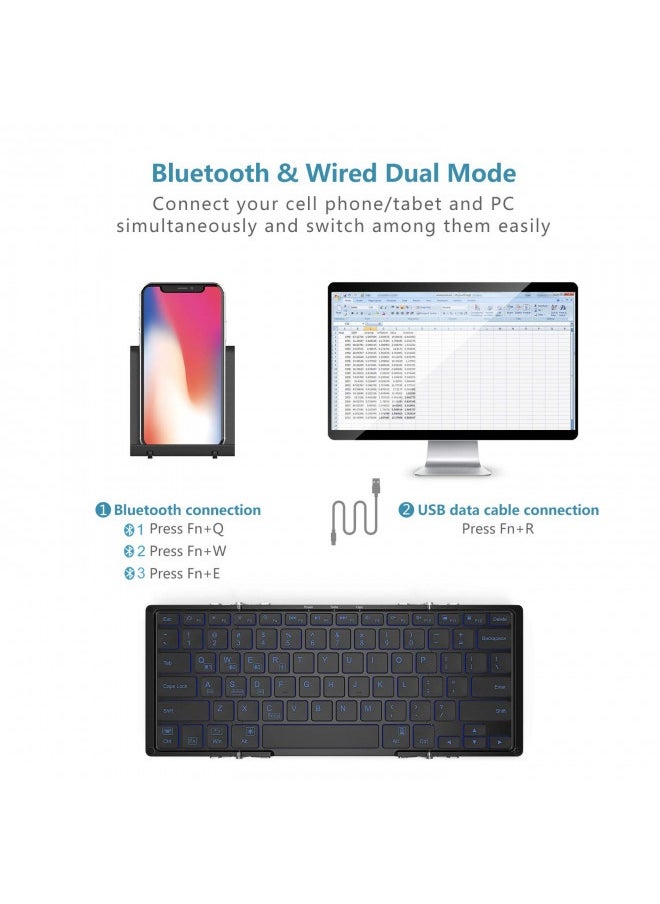 iClever - Iclever Bk05 Bluetooth Keyboard With 3-Color Backlight, Bluetooth 5.1 Multi-Device Foldable Keyboard With Aluminum Alloy Base For Ios Windows Android Tablets, Smartphones, Laptops, Pieces And More - Image 1