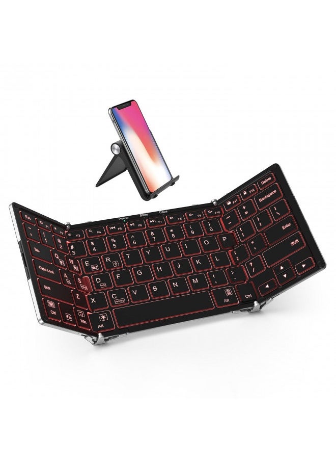 iClever - Iclever Bk05 Bluetooth Keyboard With 3-Color Backlight, Bluetooth 5.1 Multi-Device Foldable Keyboard With Aluminum Alloy Base For Ios Windows Android Tablets, Smartphones, Laptops, Pieces And More - Image 1