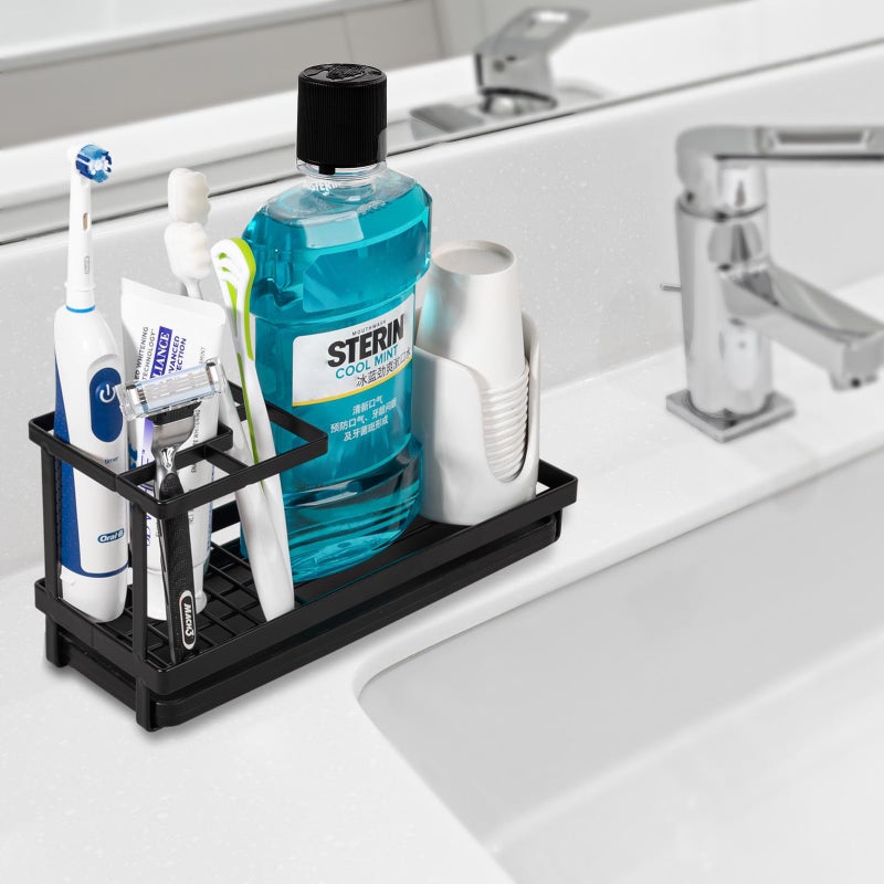 Heagoale Toothbrush Holders for Bathrooms, Carbon Steel Tooth Brushing Holder Electric Toothbrush and Toothpaste Organizer Bathroom Accessories for Countertop, Shower, Sink - Matte Black - Image 2