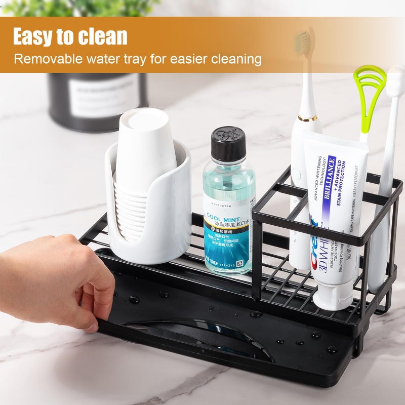 Heagoale Toothbrush Holders for Bathrooms, Carbon Steel Tooth Brushing Holder Electric Toothbrush and Toothpaste Organizer Bathroom Accessories for Countertop, Shower, Sink - Matte Black - Image 3