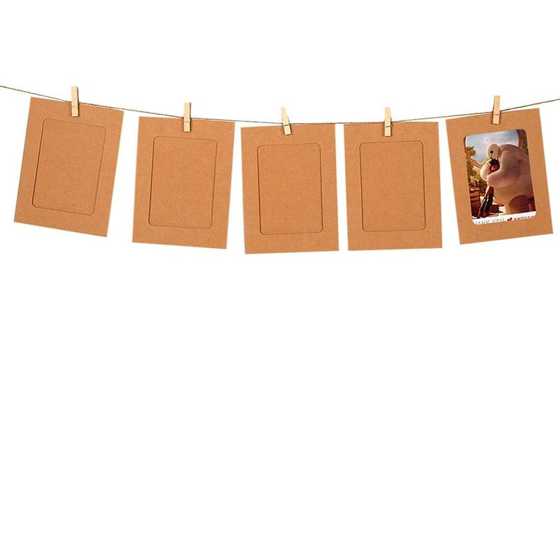 53 Arts Hanging Photo Frame with Wooden Clips and Rope(Brown) | 10 pcs - Image 2