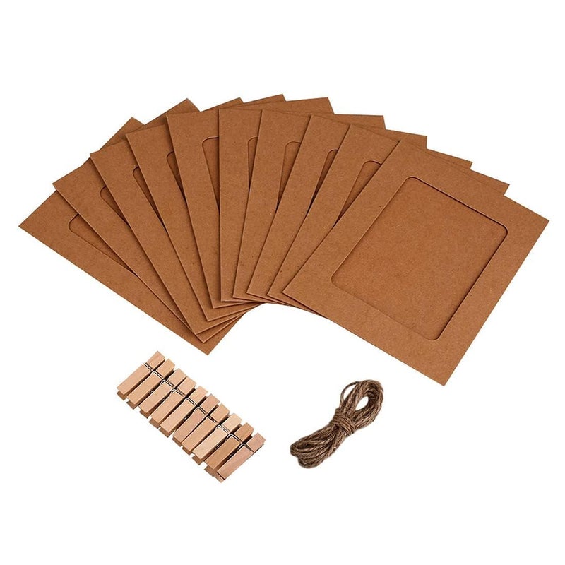 53 Arts Hanging Photo Frame with Wooden Clips and Rope(Brown) | 10 pcs - Image 1
