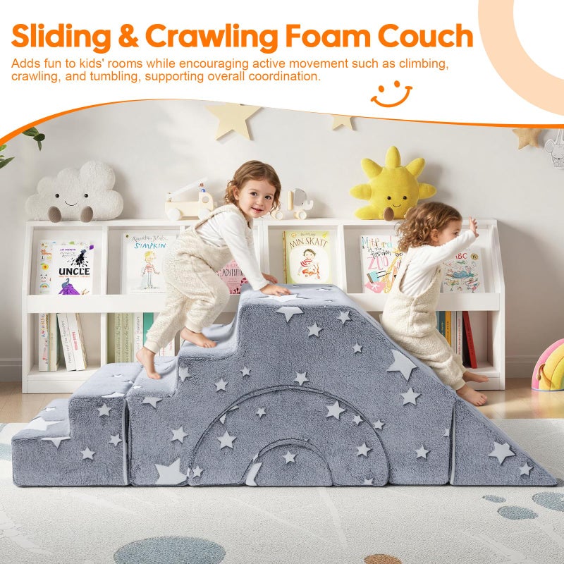 MeMoreCool Toddler Foam Climbing Couch â€“ Modular Kids Sofa with Slide & Stairs | Convertible Sectional Play Couch for Babies & Toddlers, Glowâ€‘inâ€‘theâ€‘Dark Stars, Soft Foam Playroom Furniture - Image 5